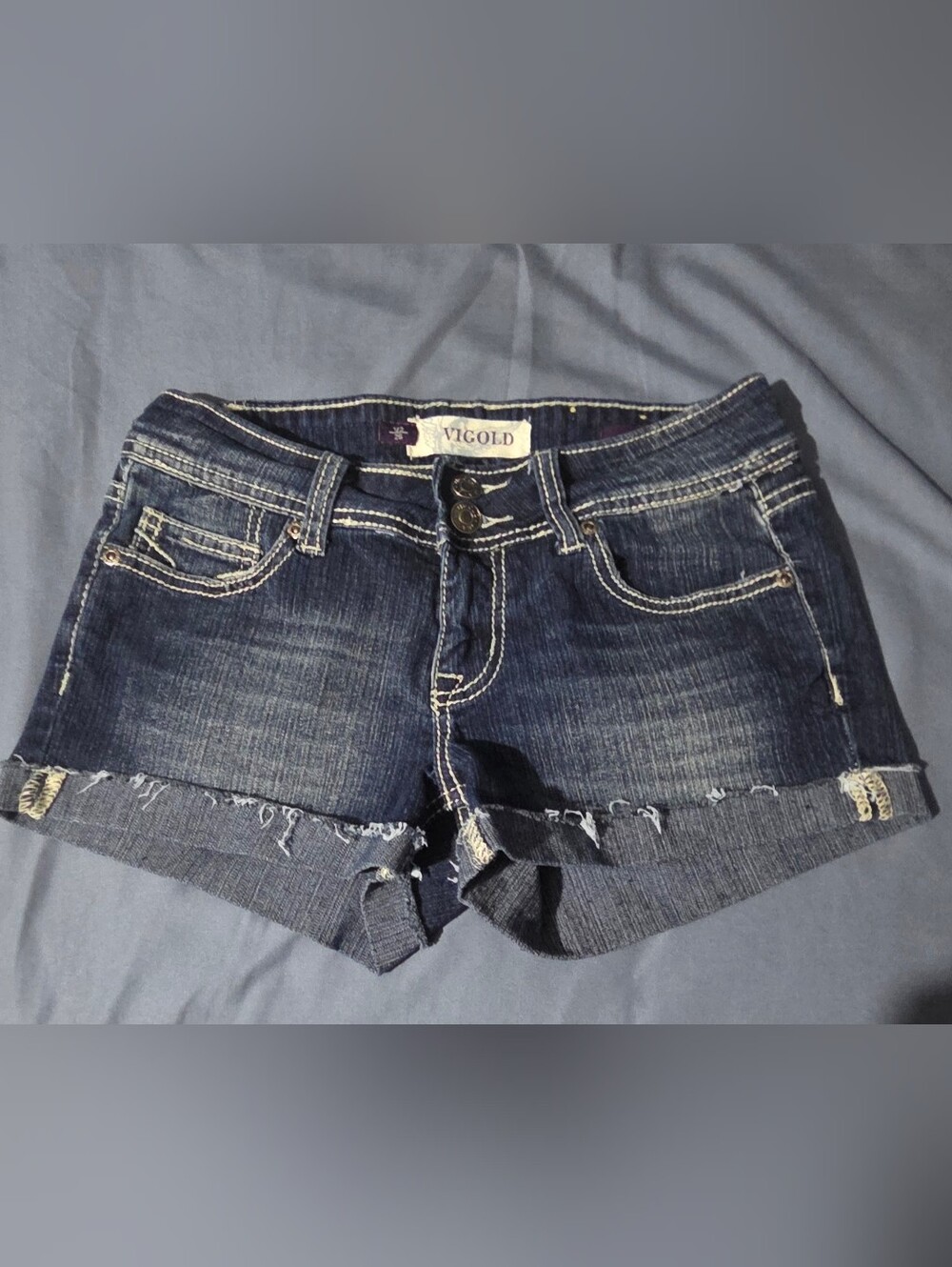 *Vigold Dark Indigo Denim Womens Shorts with Contrast Stitching Size 26 - Picture 3 of 7